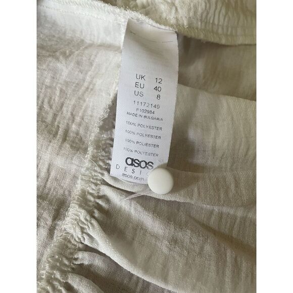 ASOS Design White Ruffle Blouse US 8 EU 40 Long Sleeve Peplum Feminine Style - Picture 7 of 8